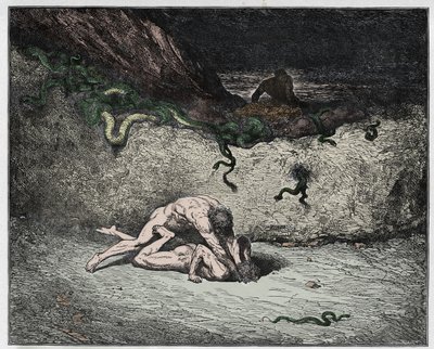 Inferno, Canto 30: Il tormento dei falsari nella nona bolgia (Gianni Schicchi), illustrazione dalla Divina Commedia di Dante Alighieri, 1885 da Gustave after Dore